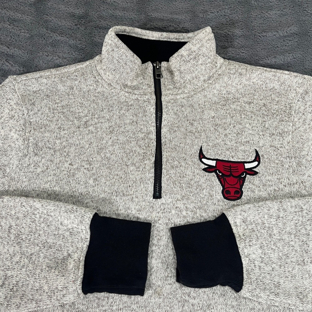 47 Brand Chicago Bulls‎ NBA Mens Medium Heather Gray Black Quarter Zip Pullover